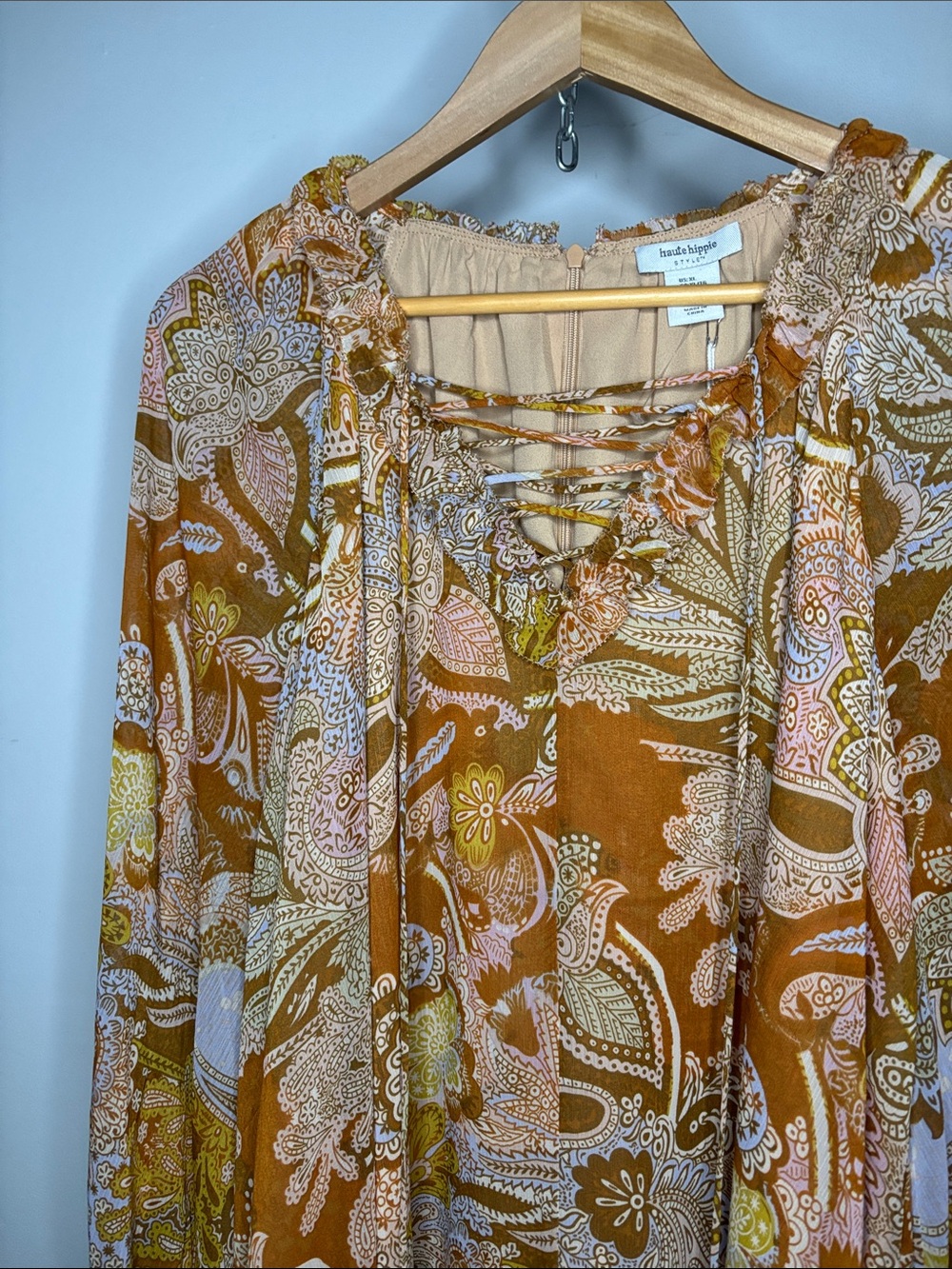 Haute Hippie Paisley Long Sleeve Dress in Rust, Pink & Mustard - Picture 2 of 9